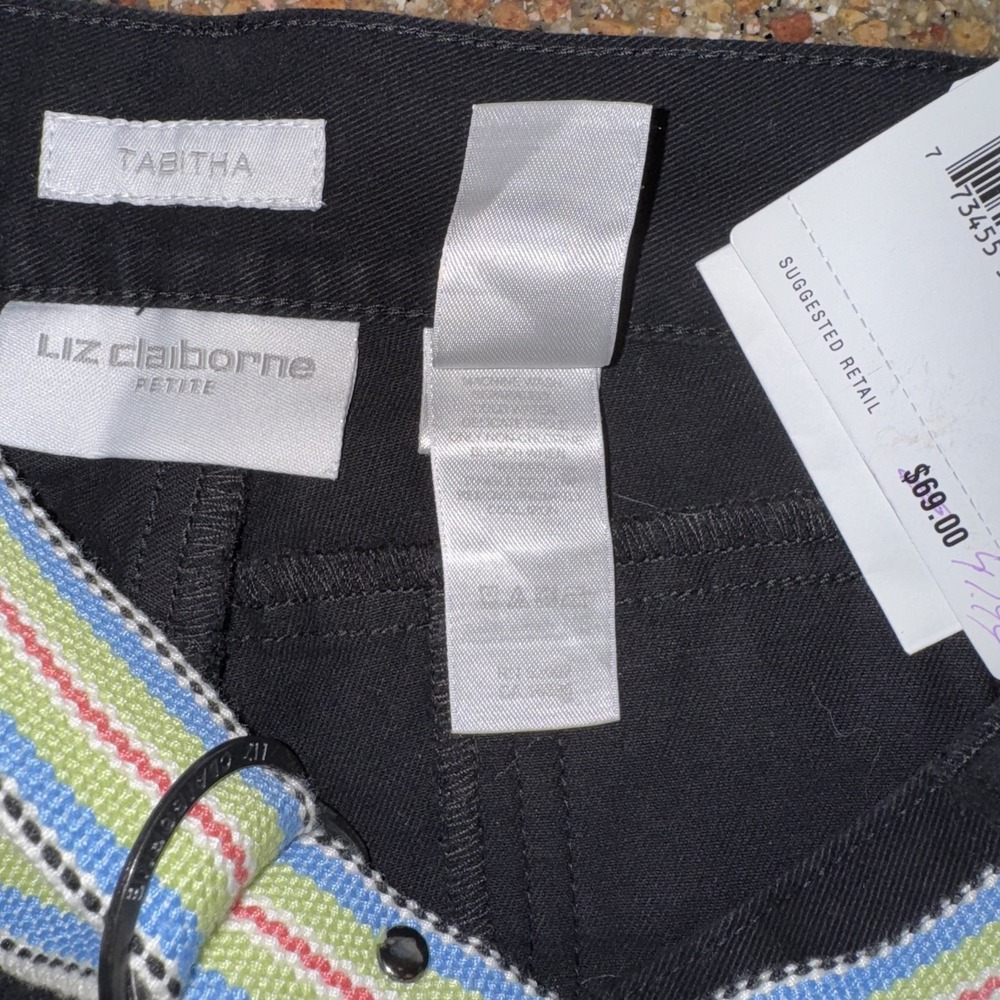 Liz Claiborne Women Pants 14P Black Tabitha Straight Leg Belted Preppy Chino - Picture 4 of 8